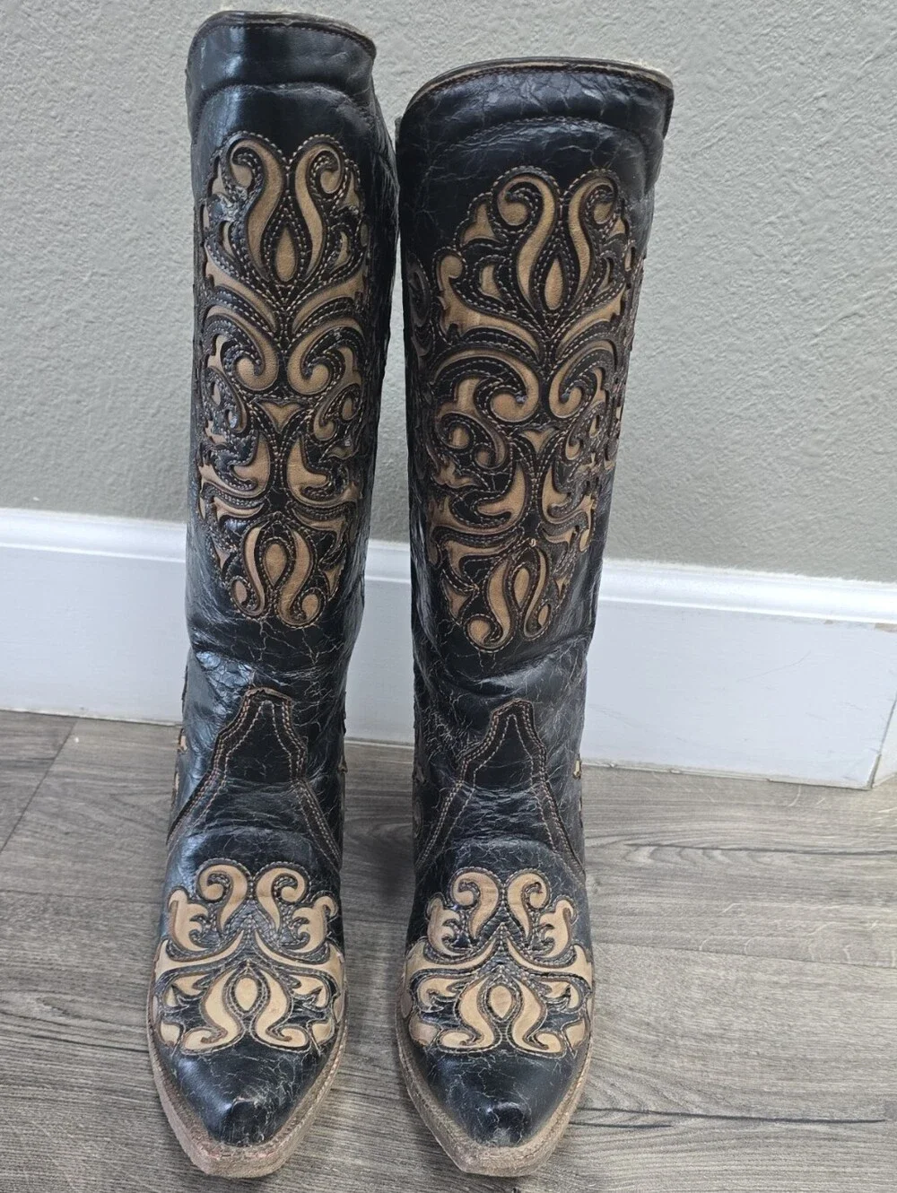 Women's Black and Tan Embroidered Western Boots